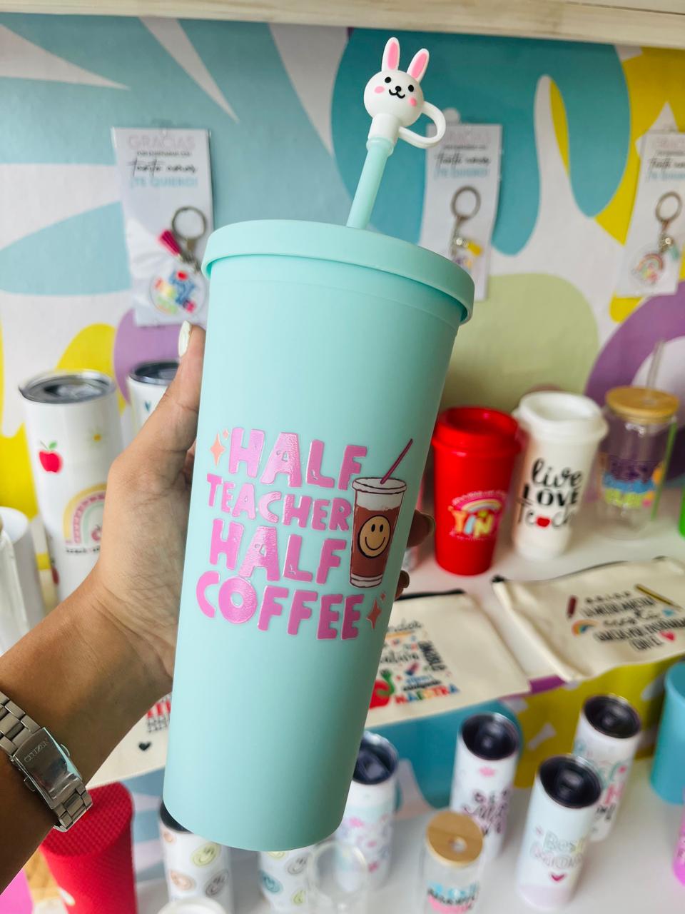 Vaso mate plástico Half Teacher Half Coffee