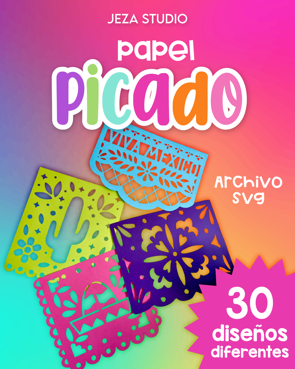 Archivo de Papel Picado para Plotter — 30 Diseños
